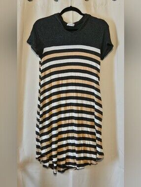 Exist Black, White & Tan Striped Mini Dress